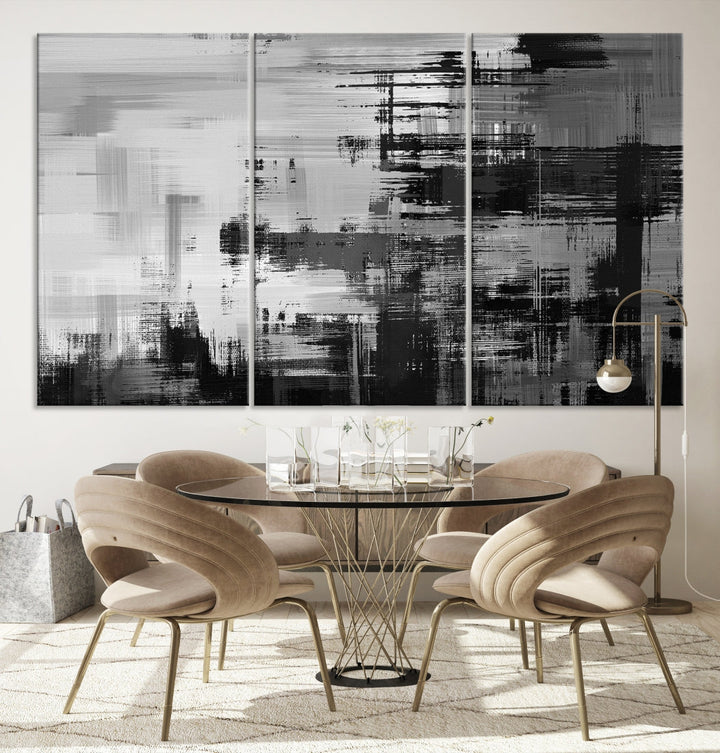 Grayscale Contemporary Paint Drip Abstract Painting on Giclee Canvas Wall Art Print