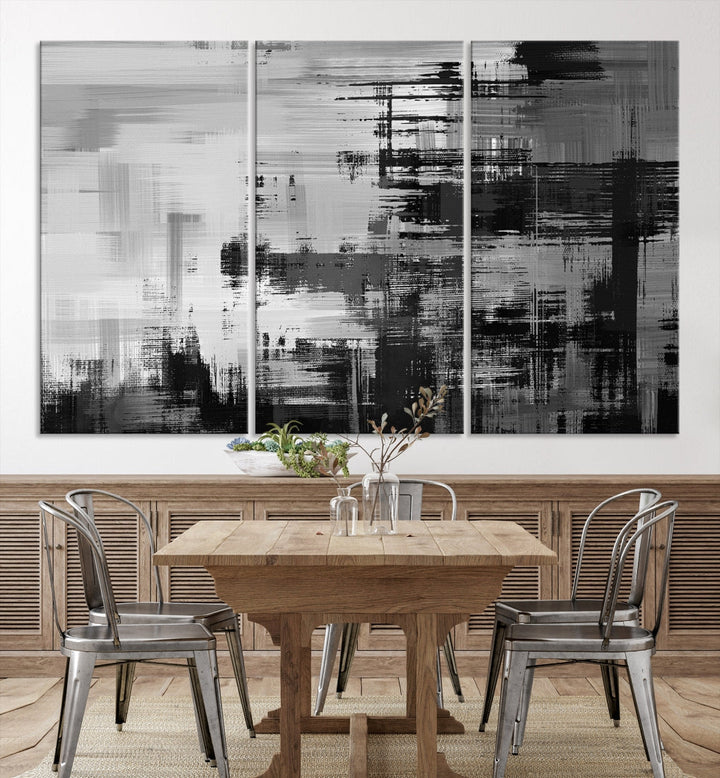 Grayscale Contemporary Paint Drip Abstract Painting on Giclee Canvas Wall Art Print