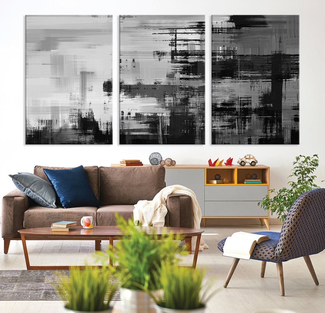 Grayscale Contemporary Paint Drip Abstract Painting on Giclee Canvas Wall Art Print