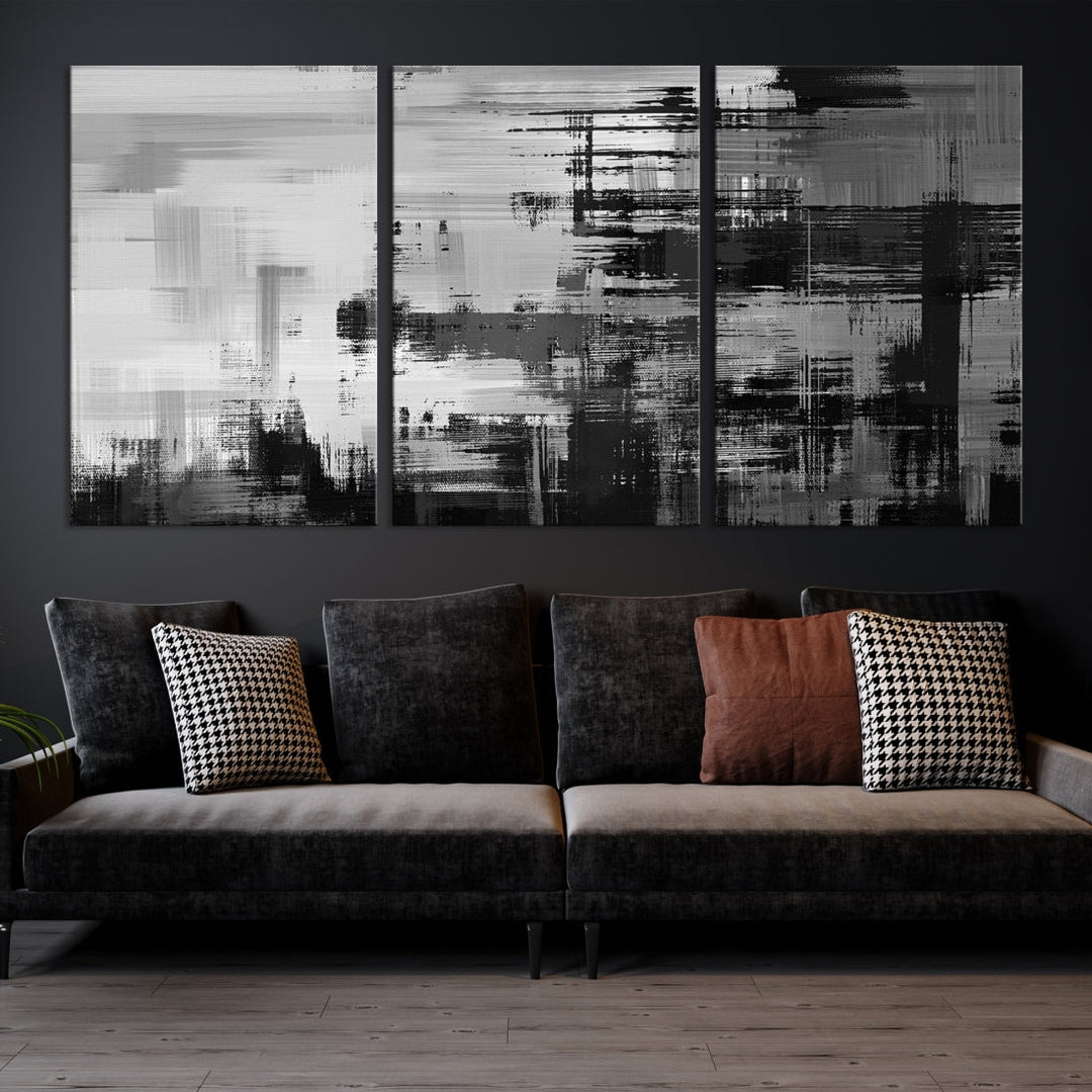 Grayscale Contemporary Paint Drip Abstract Painting on Giclee Canvas Wall Art Print