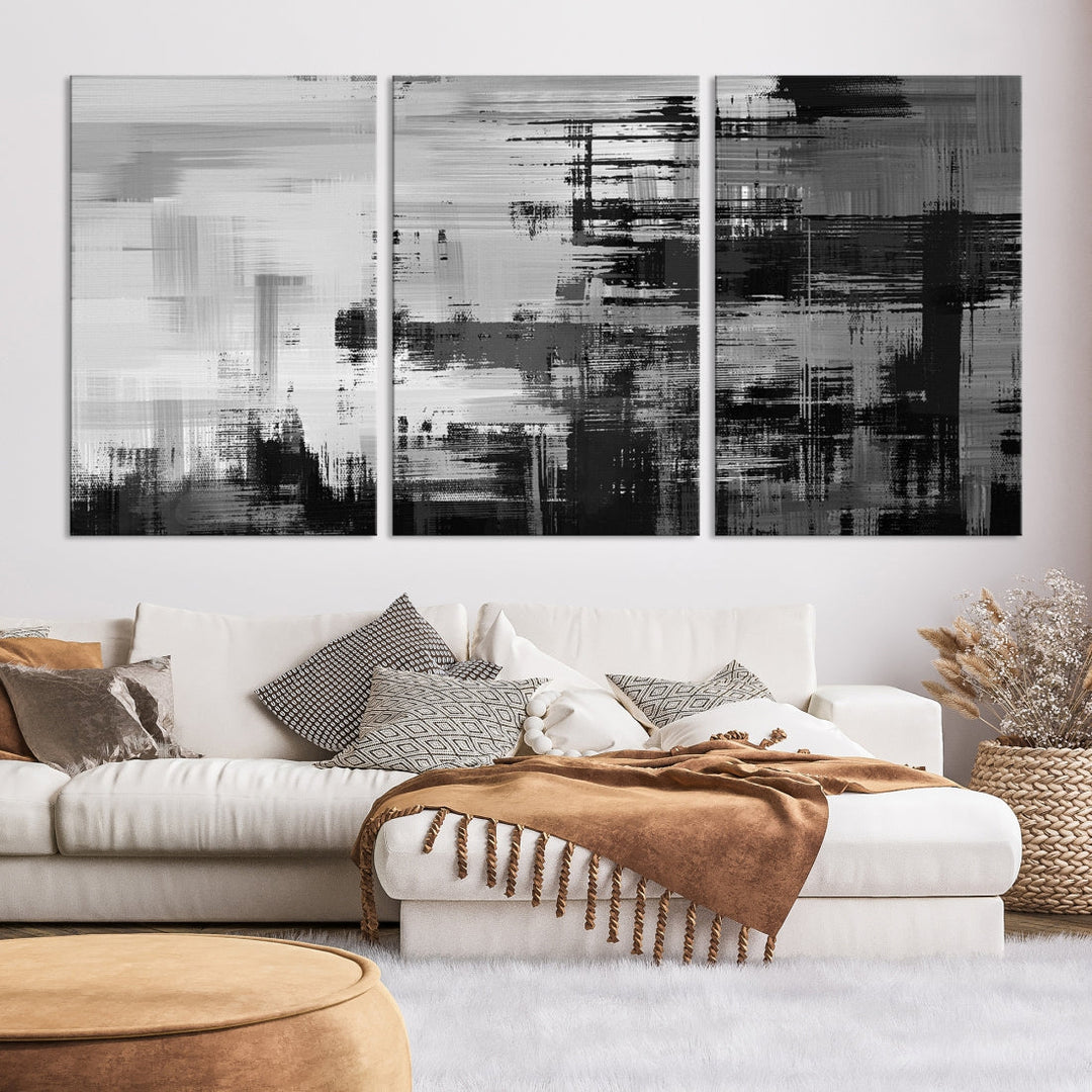 Grayscale Contemporary Paint Drip Abstract Painting on Giclee Canvas Wall Art Print