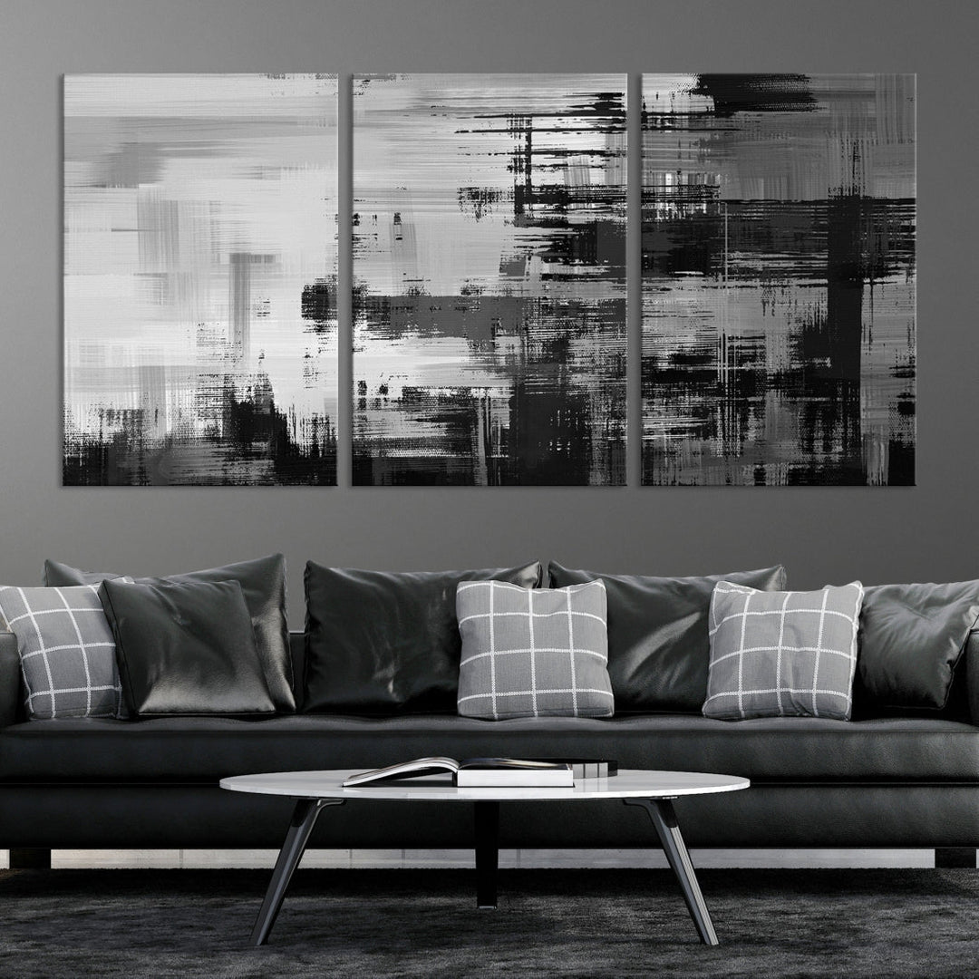 Grayscale Contemporary Paint Drip Abstract Painting on Giclee Canvas Wall Art Print