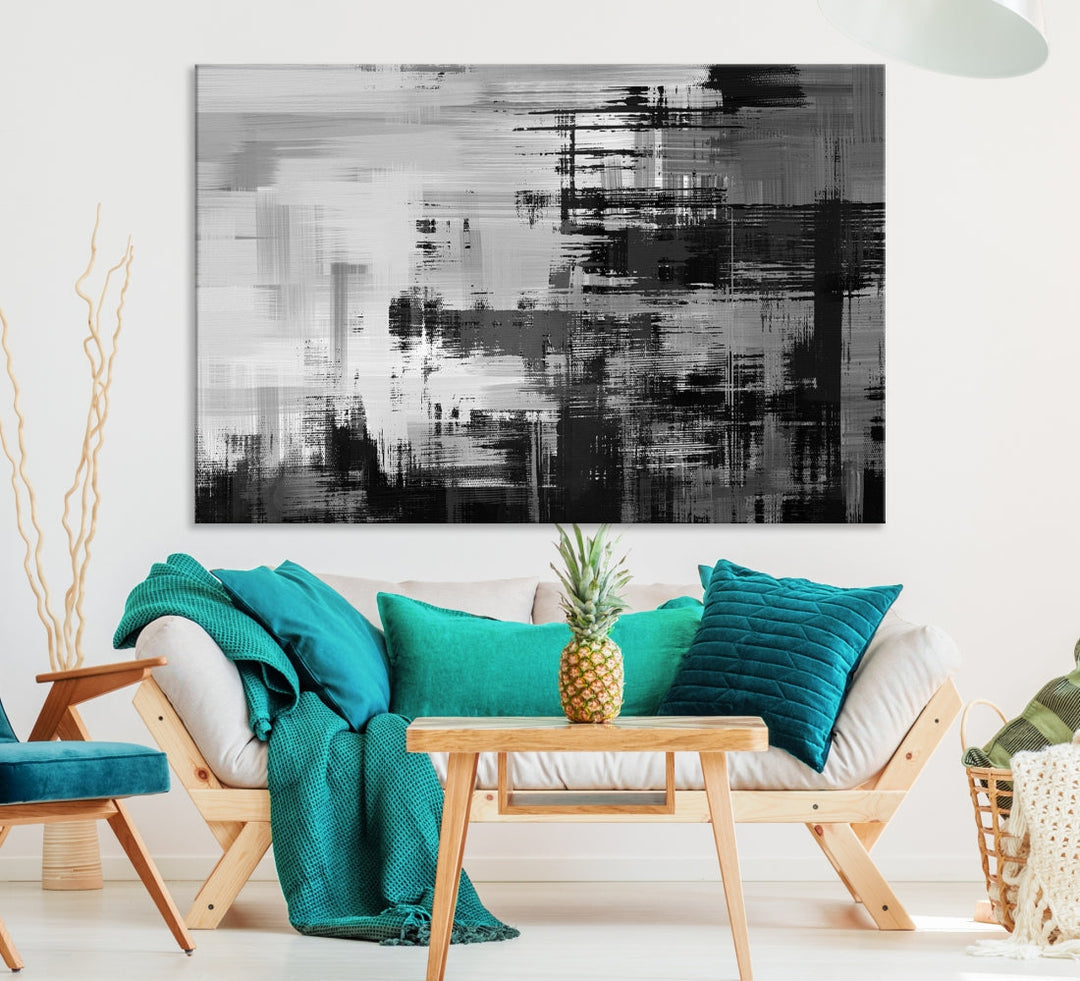 Grayscale Contemporary Paint Drip Abstract Painting on Giclee Canvas Wall Art Print