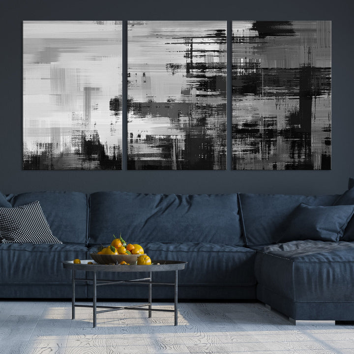 Grayscale Contemporary Paint Drip Abstract Painting on Giclee Canvas Wall Art Print