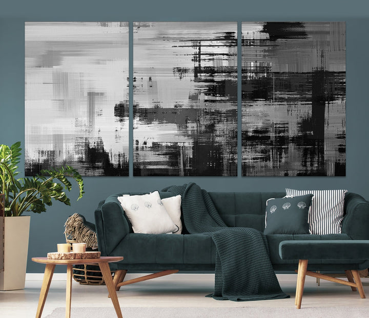 Grayscale Contemporary Paint Drip Abstract Painting on Giclee Canvas Wall Art Print