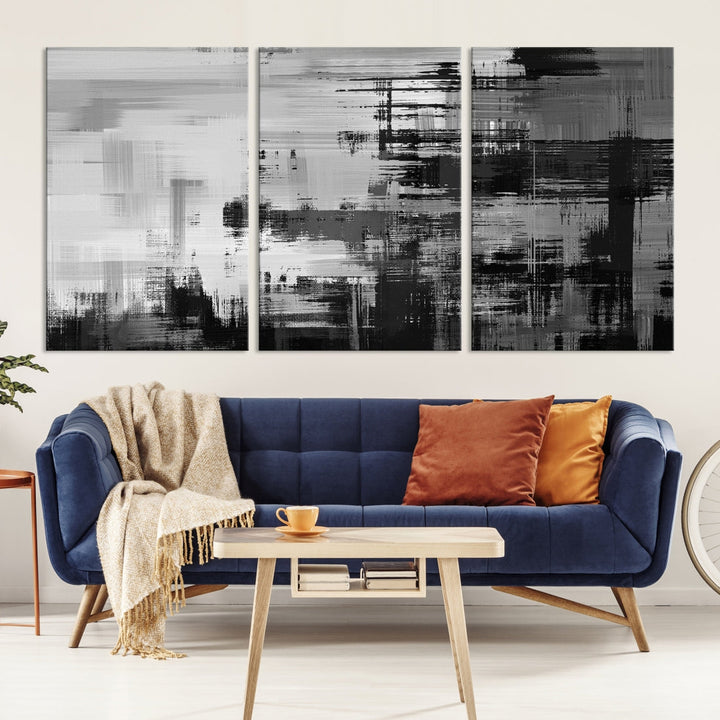 Grayscale Contemporary Paint Drip Abstract Painting on Giclee Canvas Wall Art Print