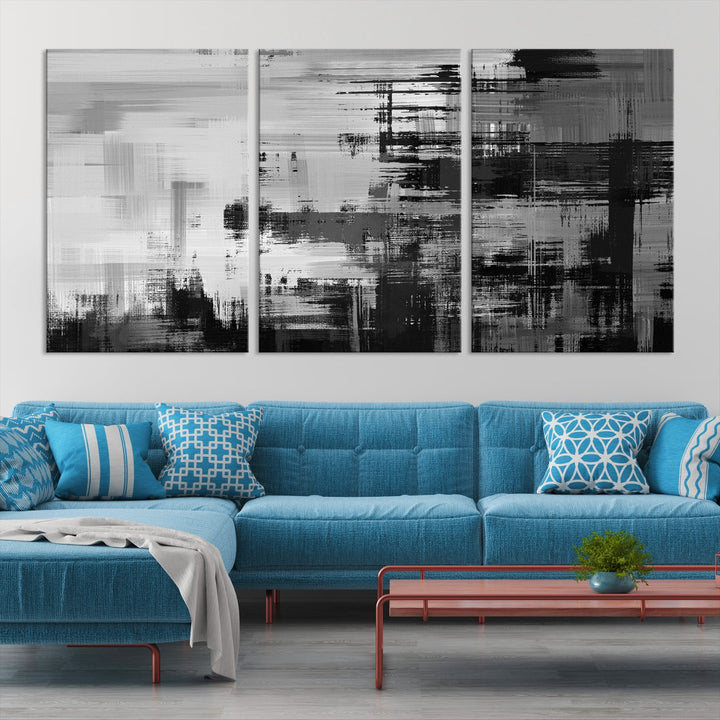 Grayscale Contemporary Paint Drip Abstract Painting on Giclee Canvas Wall Art Print