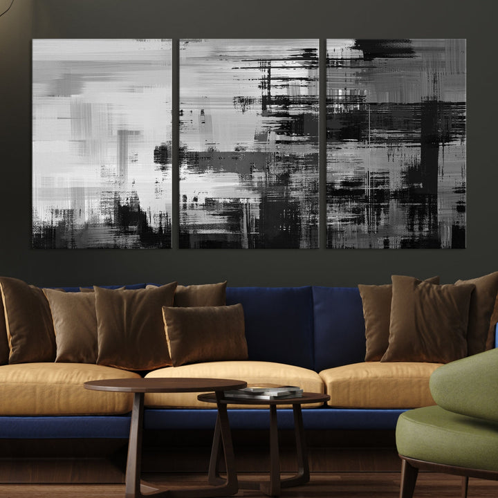 Grayscale Contemporary Paint Drip Abstract Painting on Giclee Canvas Wall Art Print