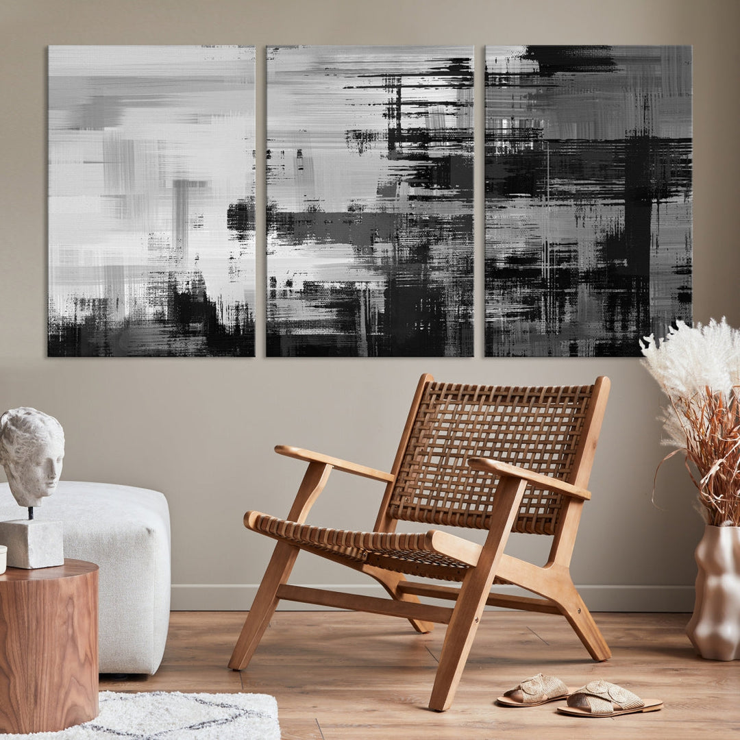 Grayscale Contemporary Paint Drip Abstract Painting on Giclee Canvas Wall Art Print