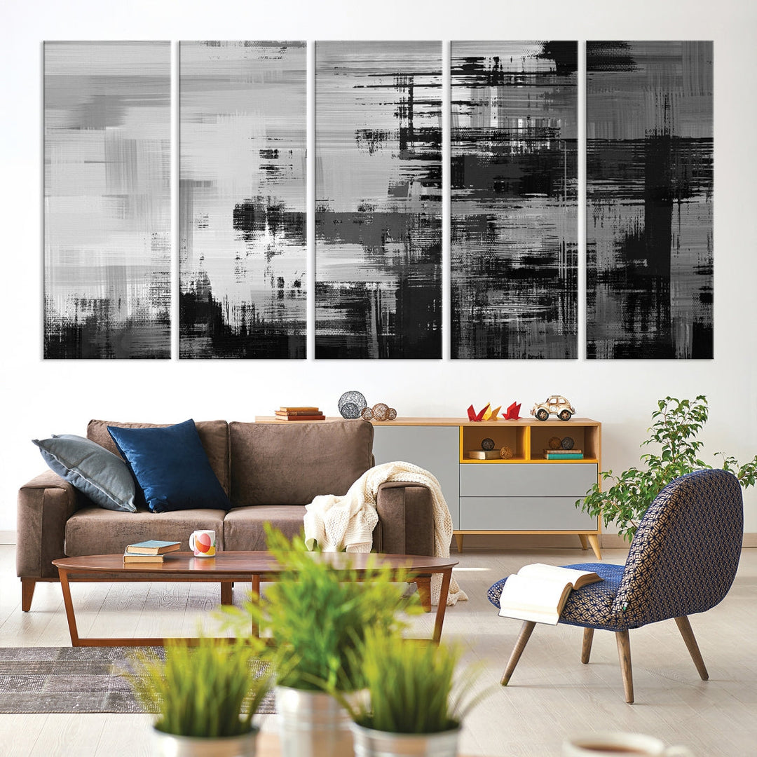 Grayscale Contemporary Paint Drip Abstract Painting on Giclee Canvas Wall Art Print