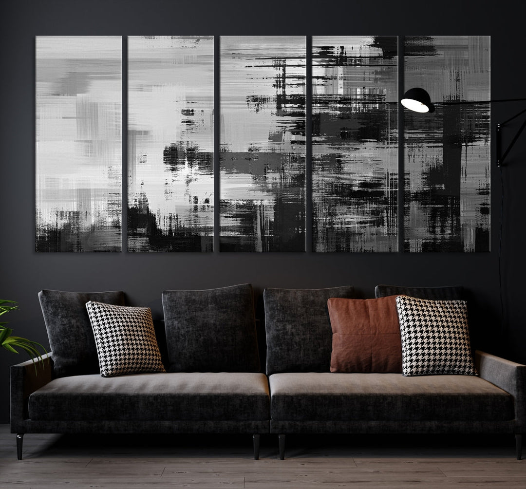 Grayscale Contemporary Paint Drip Abstract Painting on Giclee Canvas Wall Art Print