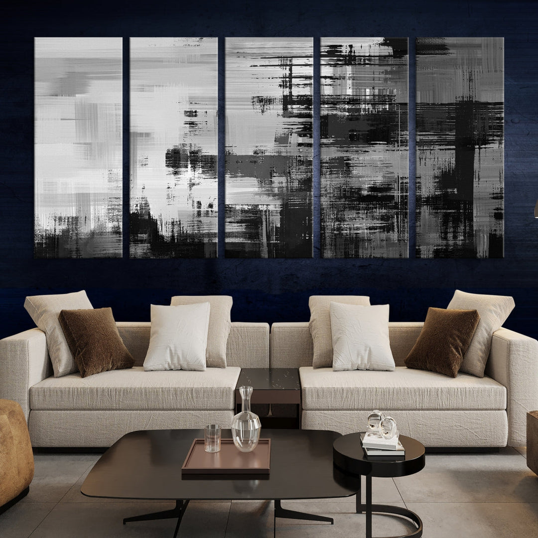 Grayscale Contemporary Paint Drip Abstract Painting on Giclee Canvas Wall Art Print