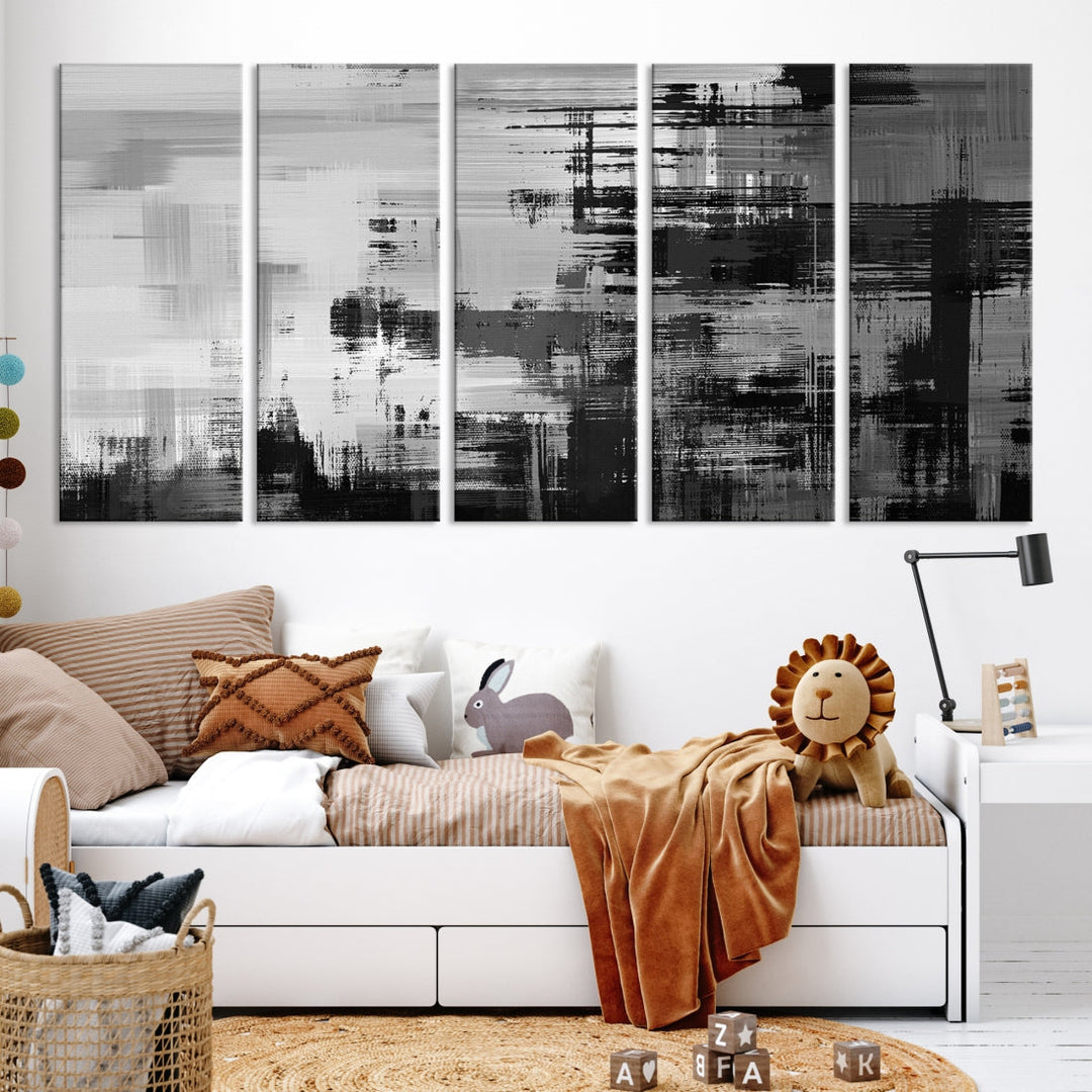 Grayscale Contemporary Paint Drip Abstract Painting on Giclee Canvas Wall Art Print