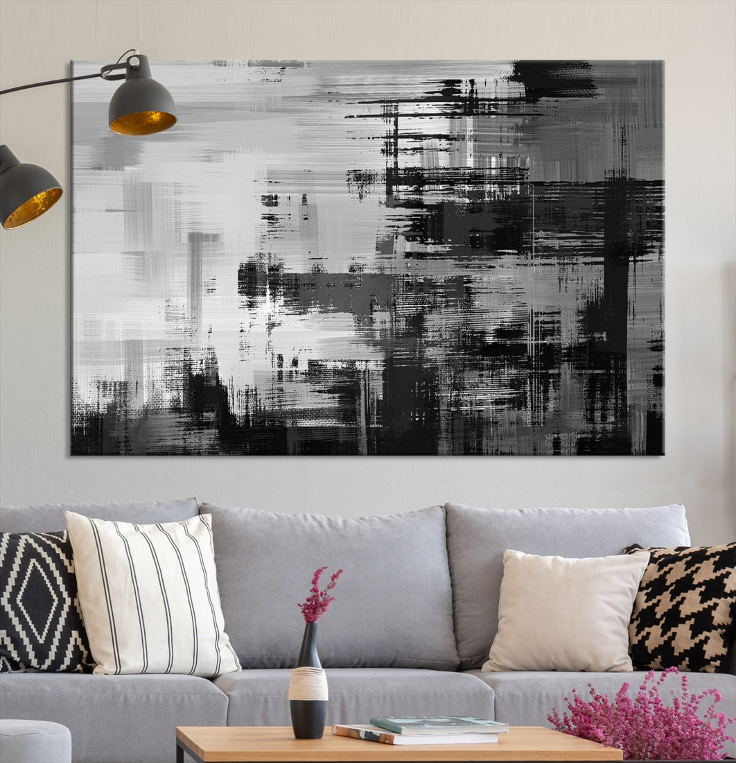 Grayscale Contemporary Paint Drip Abstract Painting on Giclee Canvas Wall Art Print