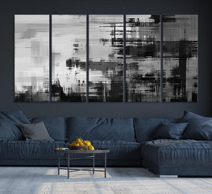 Grayscale Contemporary Paint Drip Abstract Painting on Giclee Canvas Wall Art Print