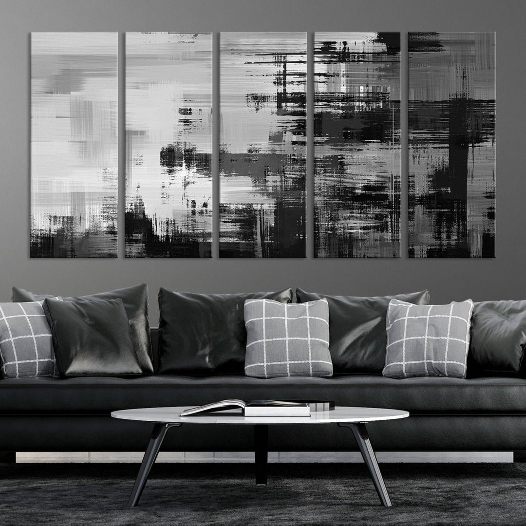 Grayscale Contemporary Paint Drip Abstract Painting on Giclee Canvas Wall Art Print