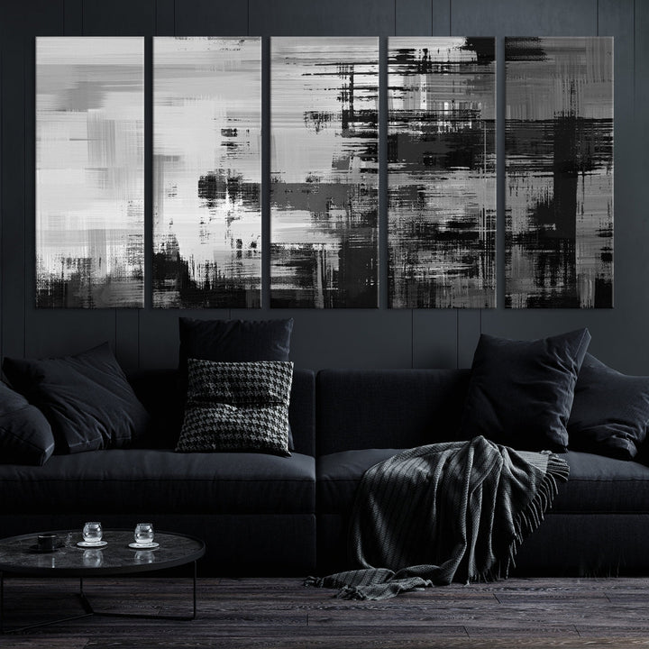 Grayscale Contemporary Paint Drip Abstract Painting on Giclee Canvas Wall Art Print