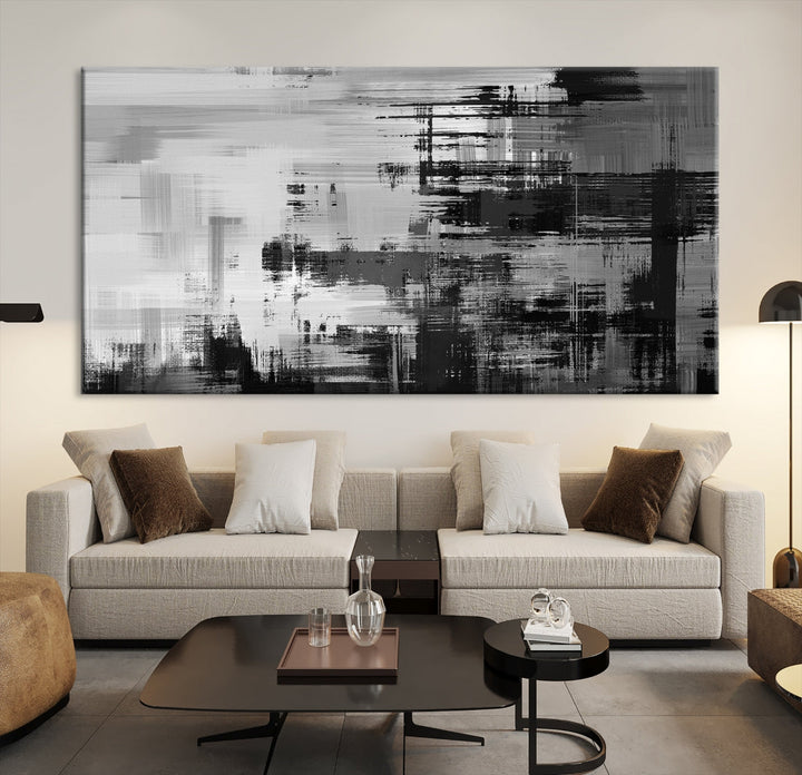 Grayscale Contemporary Paint Drip Abstract Painting on Giclee Canvas Wall Art Print