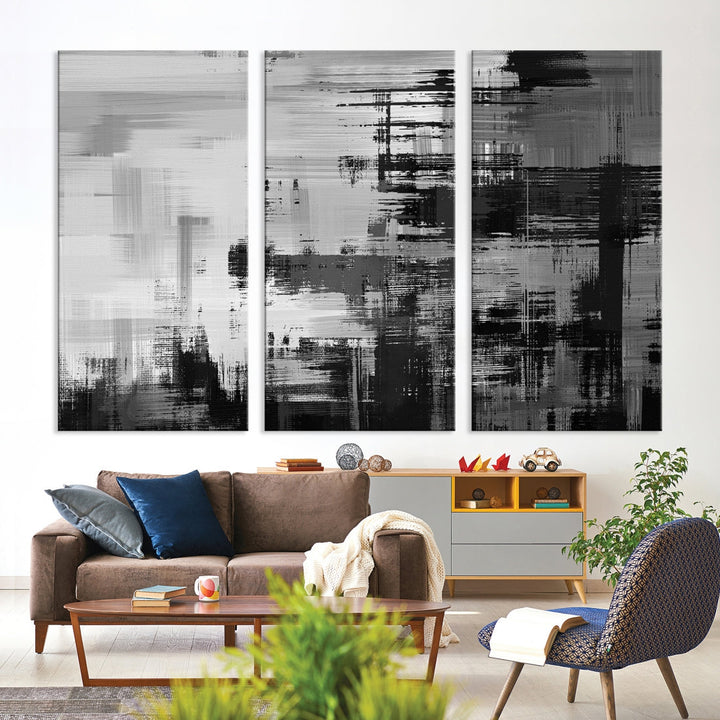 Grayscale Contemporary Paint Drip Abstract Painting on Giclee Canvas Wall Art Print