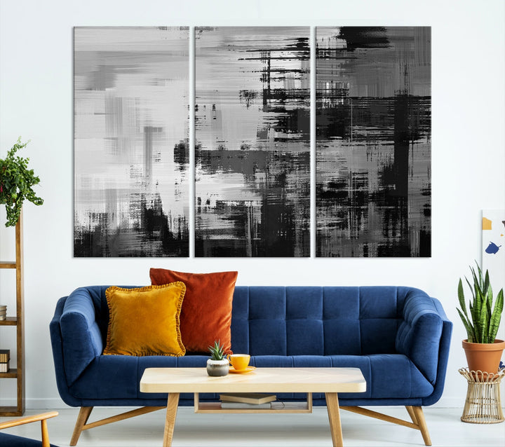 Grayscale Contemporary Paint Drip Abstract Painting on Giclee Canvas Wall Art Print