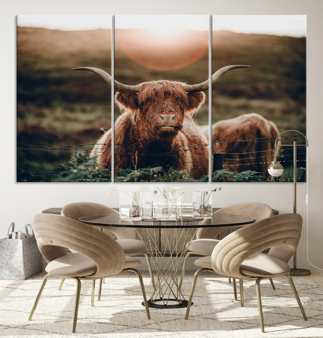 Grazing Highland Cows Canvas Wall Art Print Cute Animal Art Framed Ready to Hang