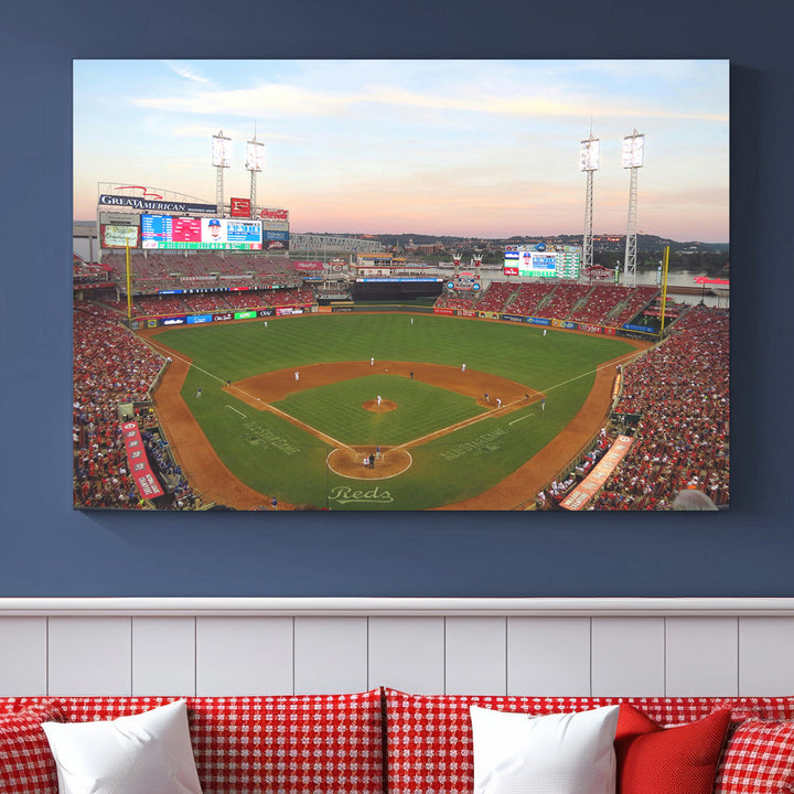 Great American Ball Park Print Cincinnati Reds Stadium Wall Art Print for Gift Baseball Lover, MLB Wall Art, College Dorm Wall Art Print