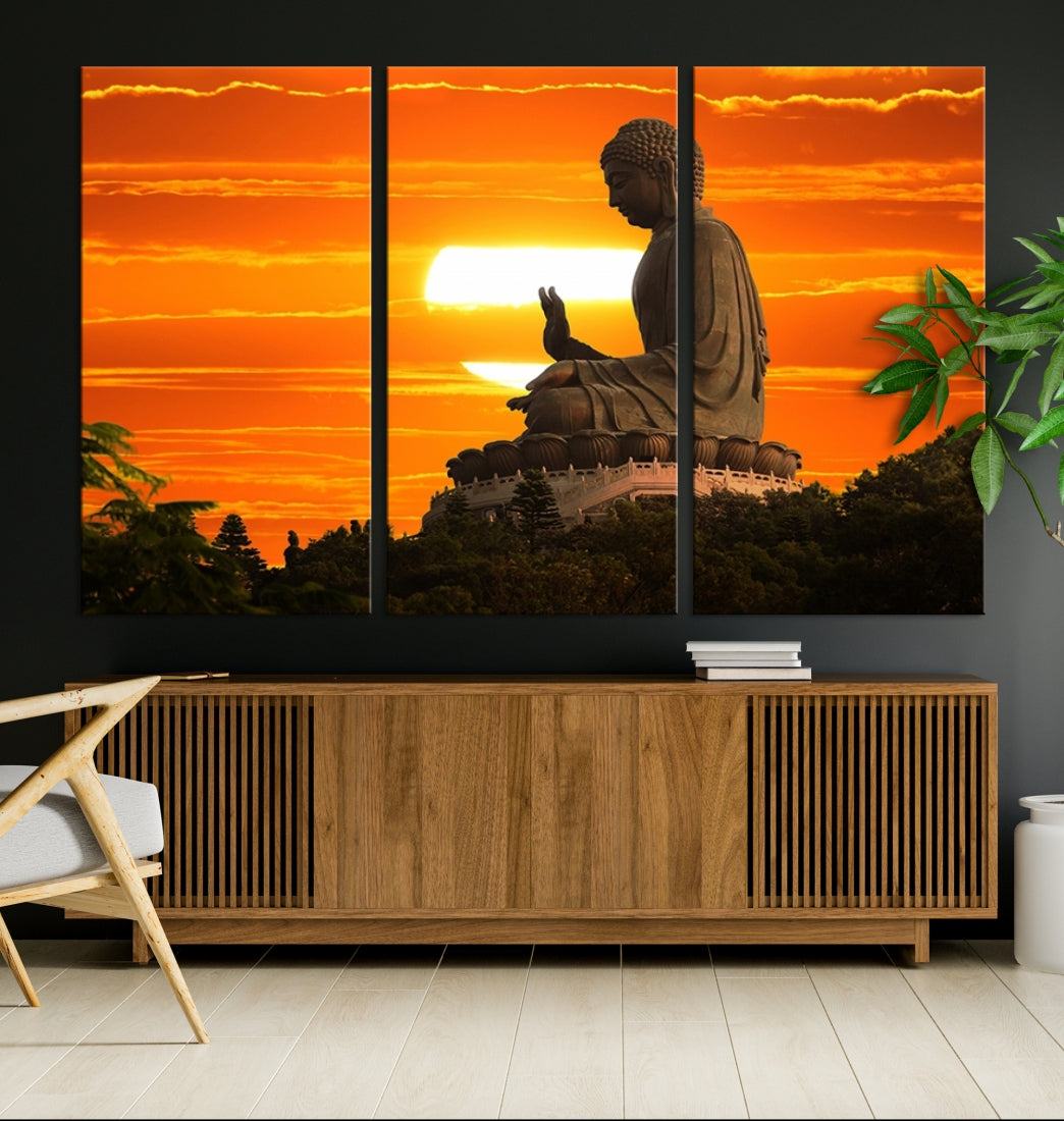 Great Buddha Statue at Sunset Large Wall Art Canvas Print Yoga Decor