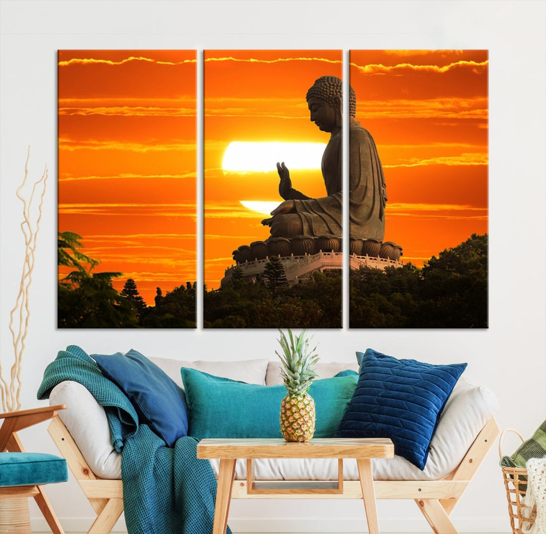 Great Buddha Statue at Sunset Large Wall Art Canvas Print Yoga Decor