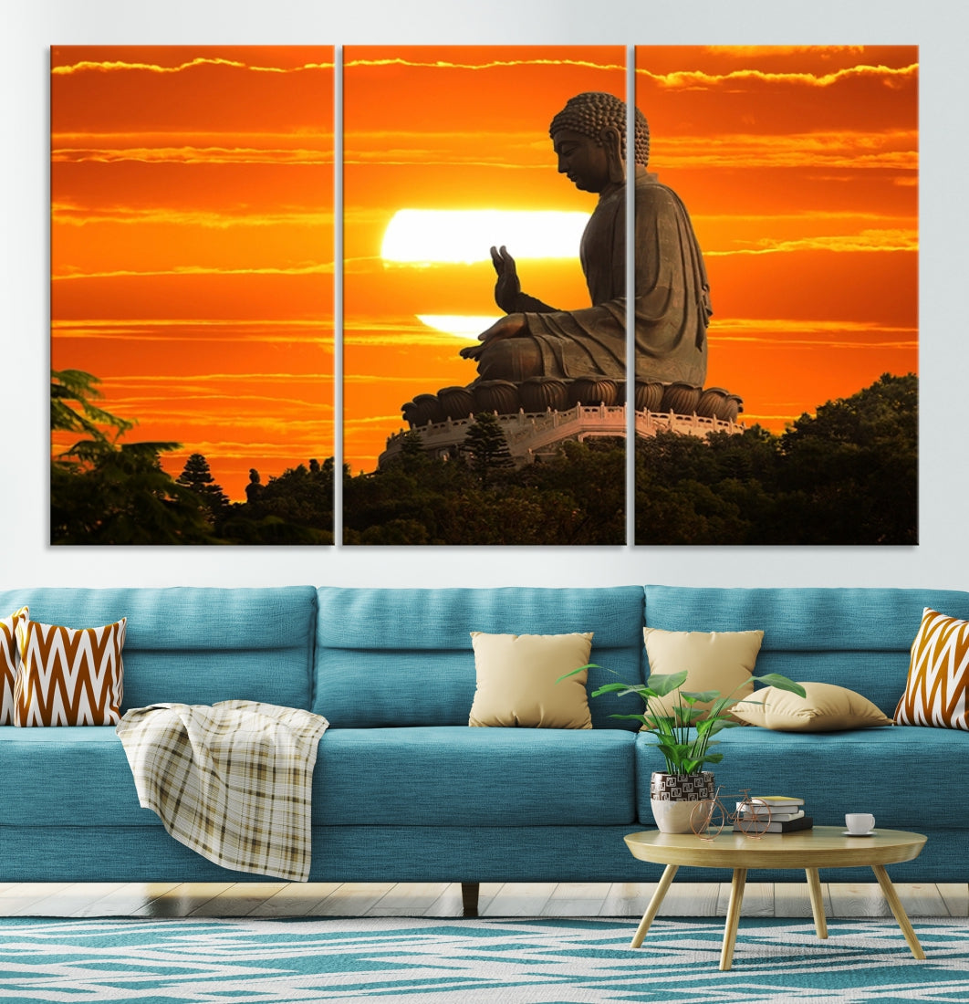 Great Buddha Statue at Sunset Large Wall Art Canvas Print Yoga Decor