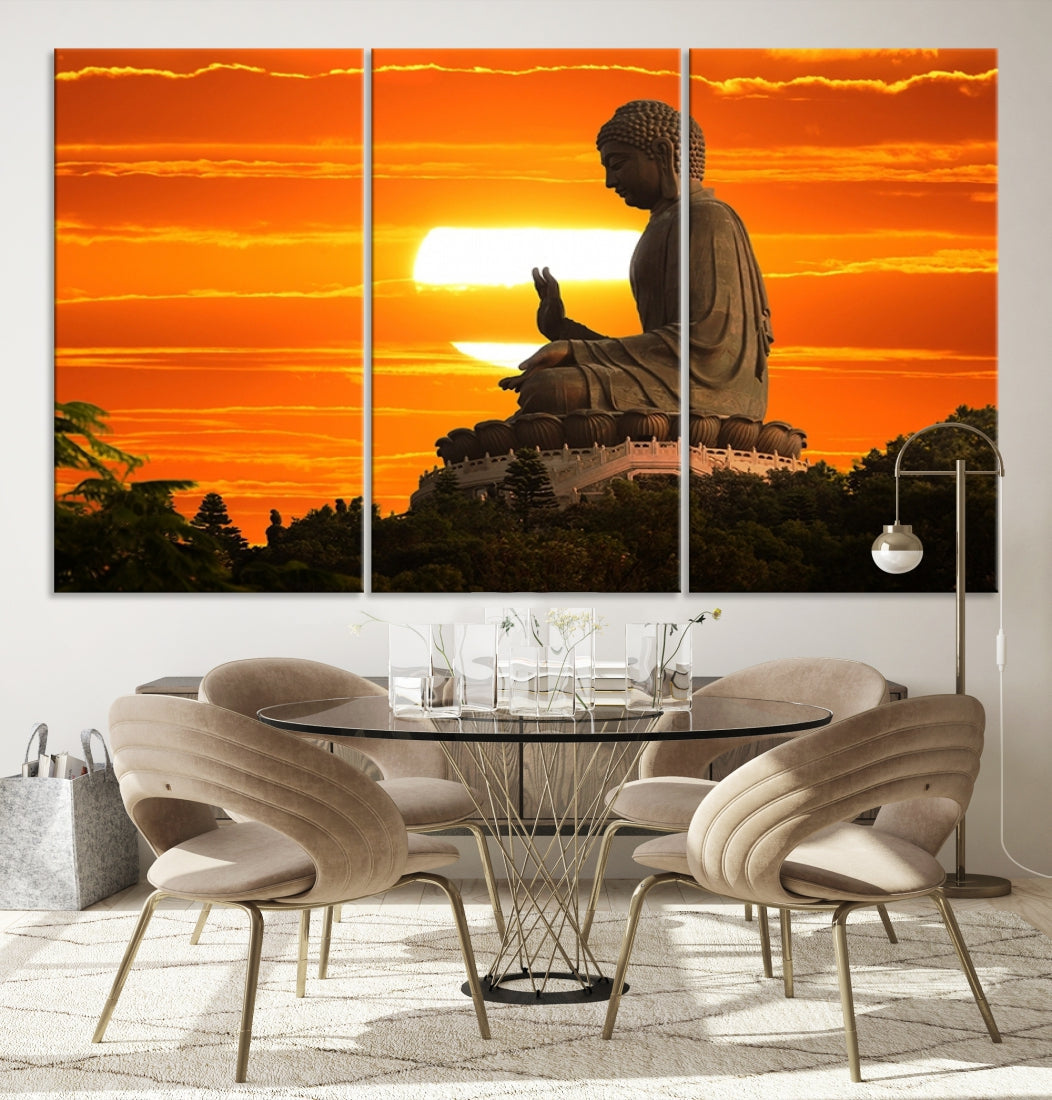 Great Buddha Statue at Sunset Large Wall Art Canvas Print Yoga Decor