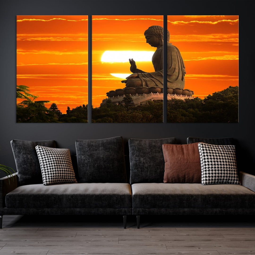 Great Buddha Statue at Sunset Large Wall Art Canvas Print Yoga Decor