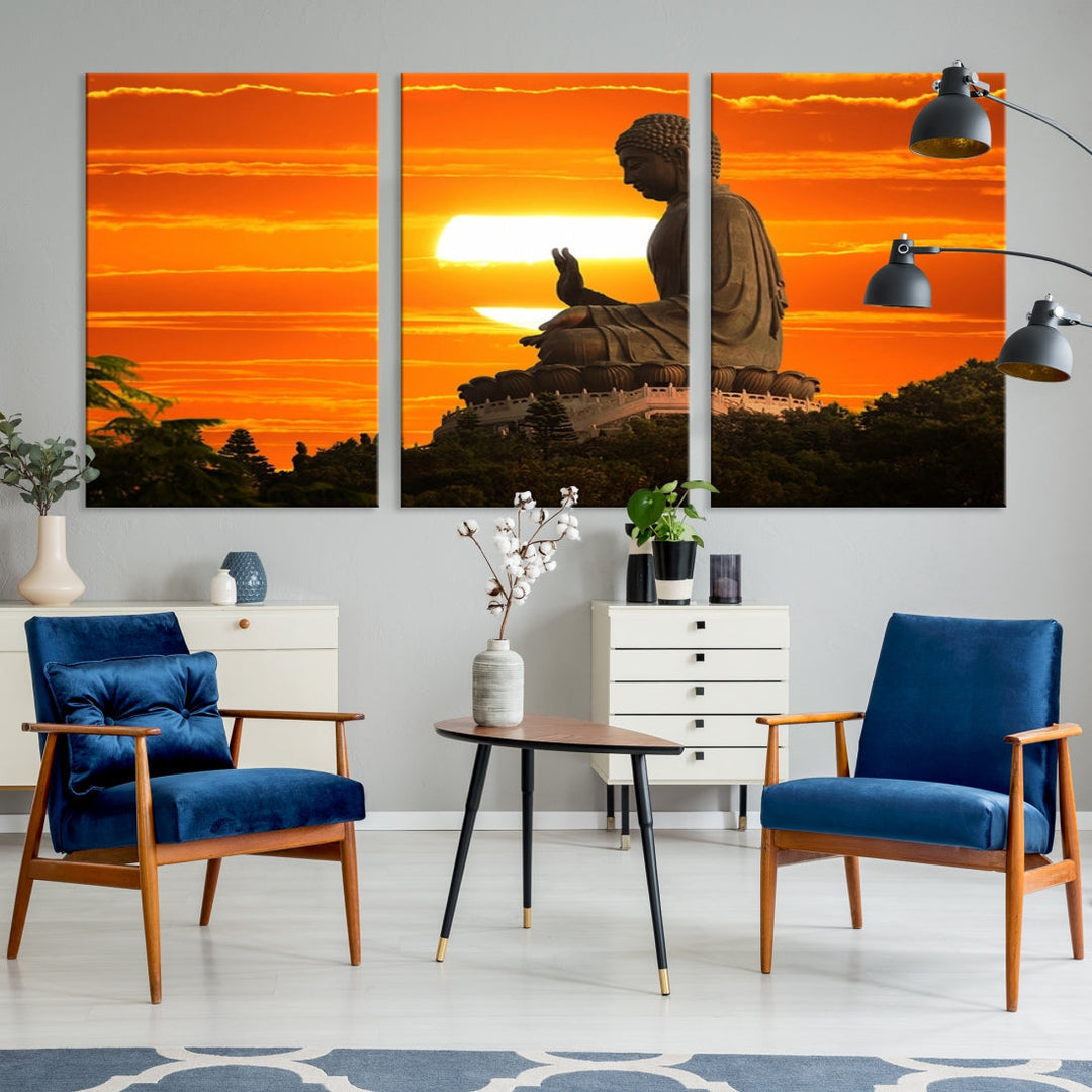 Great Buddha Statue at Sunset Large Wall Art Canvas Print Yoga Decor