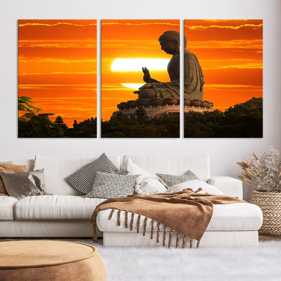 Great Buddha Statue at Sunset Large Wall Art Canvas Print Yoga Decor