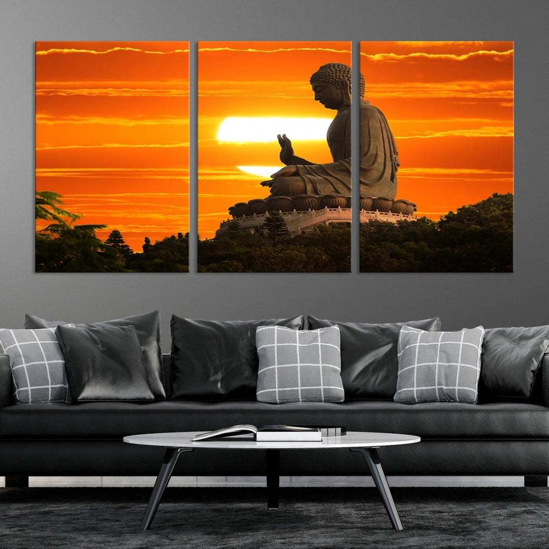 Great Buddha Statue at Sunset Large Wall Art Canvas Print Yoga Decor