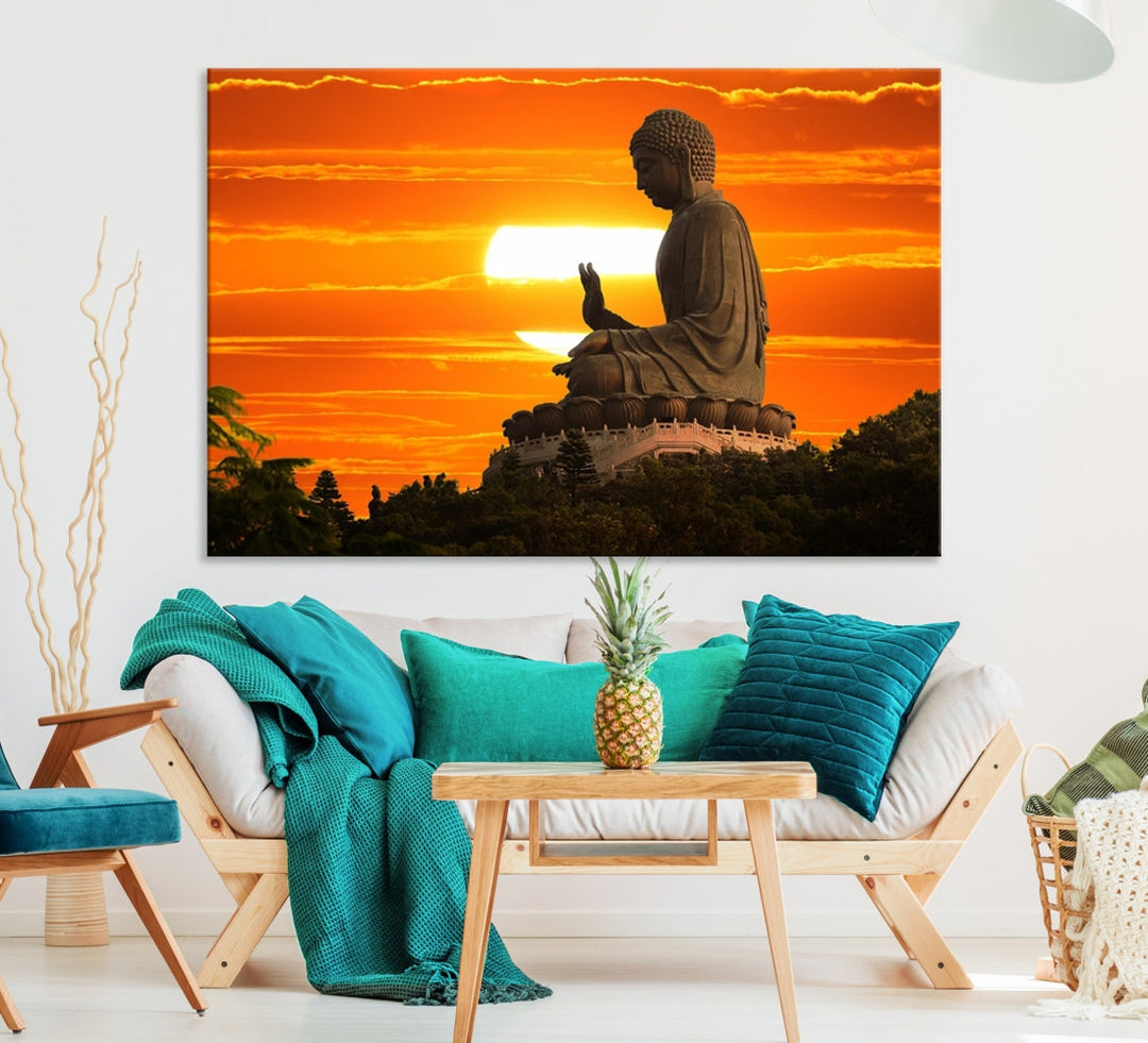 Great Buddha Statue at Sunset Large Wall Art Canvas Print Yoga Decor