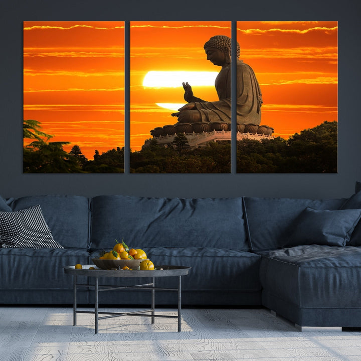 Great Buddha Statue at Sunset Large Wall Art Canvas Print Yoga Decor