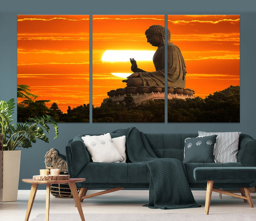 Great Buddha Statue at Sunset Large Wall Art Canvas Print Yoga Decor