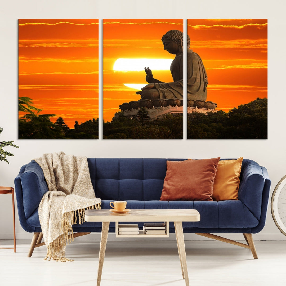 Great Buddha Statue at Sunset Large Wall Art Canvas Print Yoga Decor