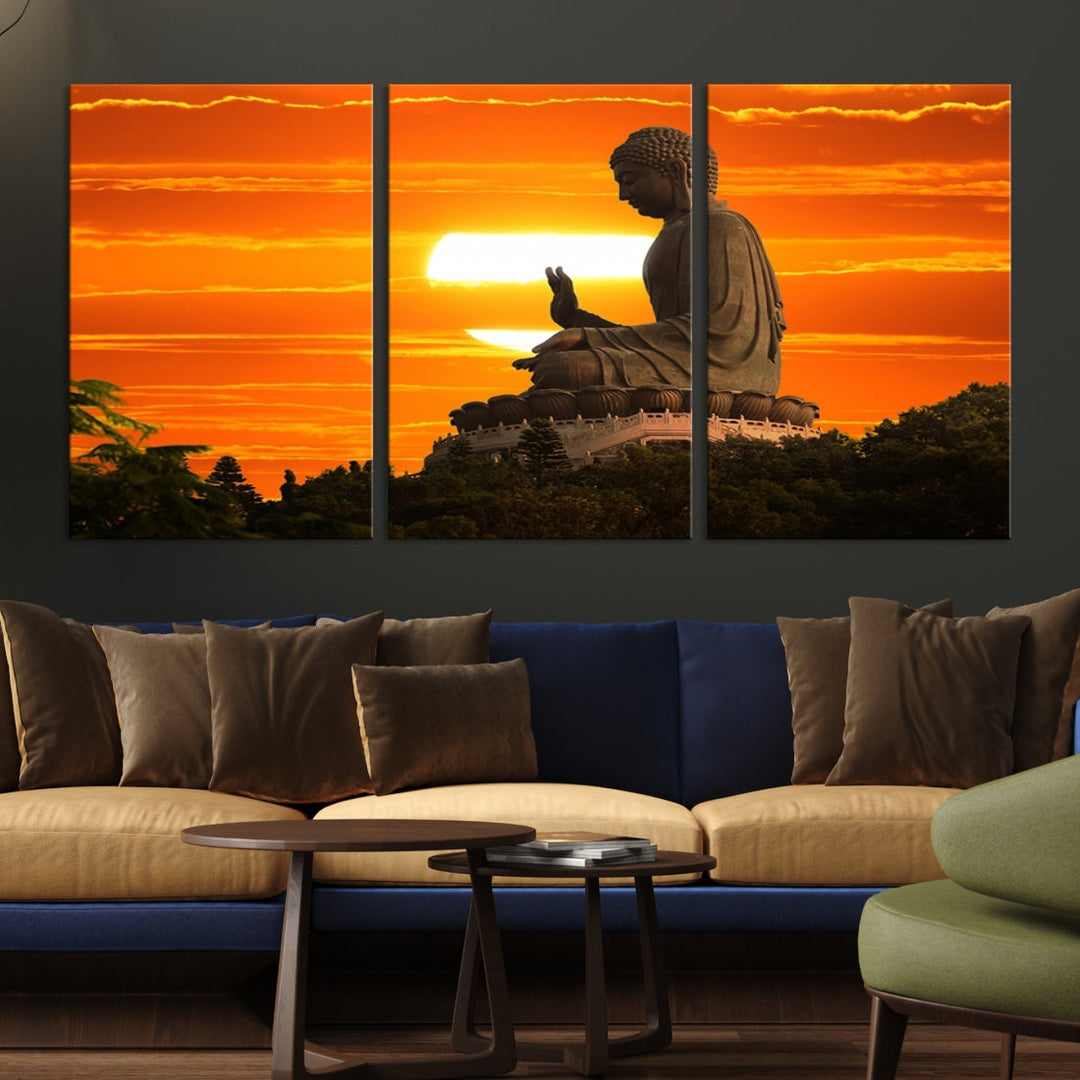 Great Buddha Statue at Sunset Large Wall Art Canvas Print Yoga Decor