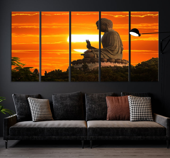 Great Buddha Statue at Sunset Large Wall Art Canvas Print Yoga Decor