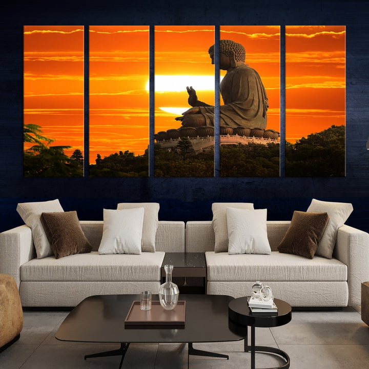 Great Buddha Statue at Sunset Large Wall Art Canvas Print Yoga Decor