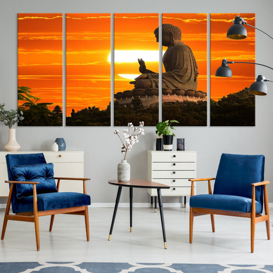 Great Buddha Statue at Sunset Large Wall Art Canvas Print Yoga Decor