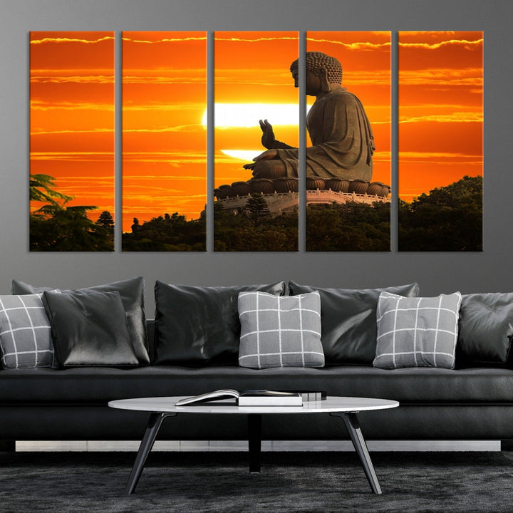 Great Buddha Statue at Sunset Large Wall Art Canvas Print Yoga Decor