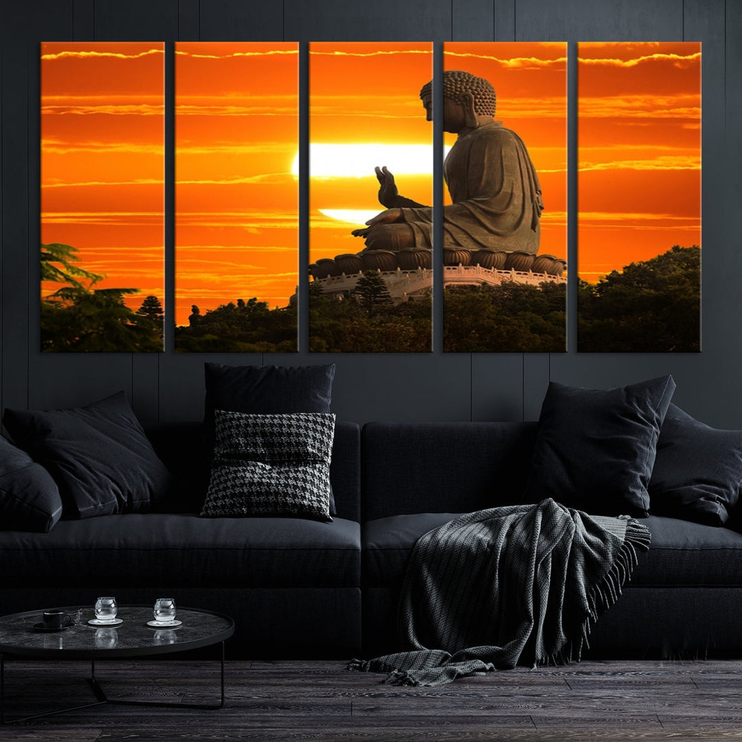 Great Buddha Statue at Sunset Large Wall Art Canvas Print Yoga Decor