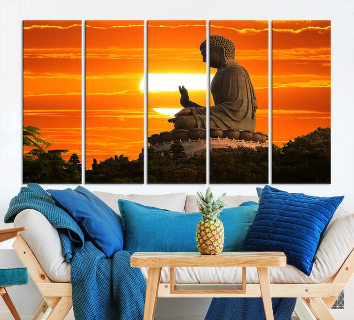 Great Buddha Statue at Sunset Large Wall Art Canvas Print Yoga Decor