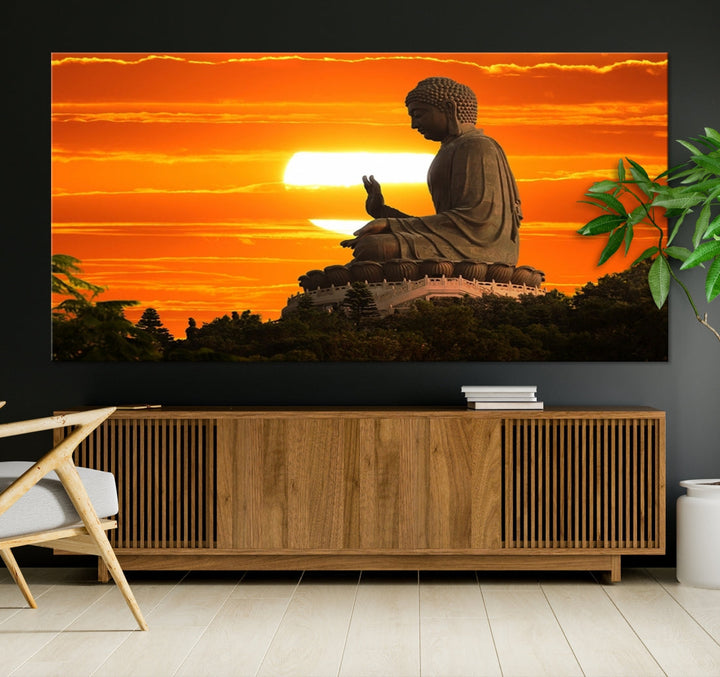 Great Buddha Statue at Sunset Large Wall Art Canvas Print Yoga Decor