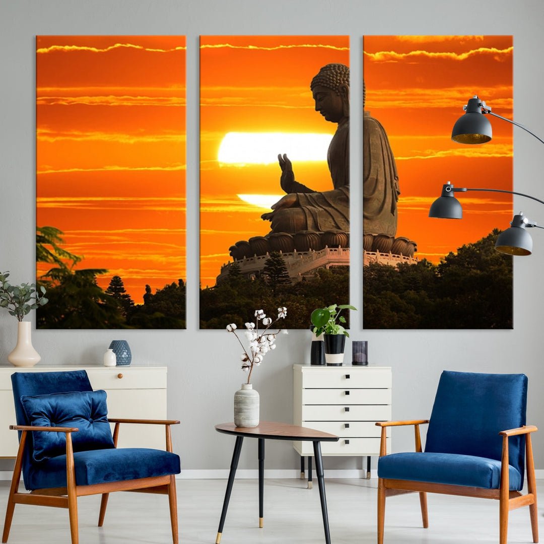 Great Buddha Statue at Sunset Large Wall Art Canvas Print Yoga Decor