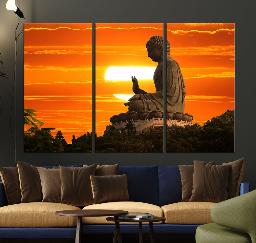 Great Buddha Statue at Sunset Large Wall Art Canvas Print Yoga Decor