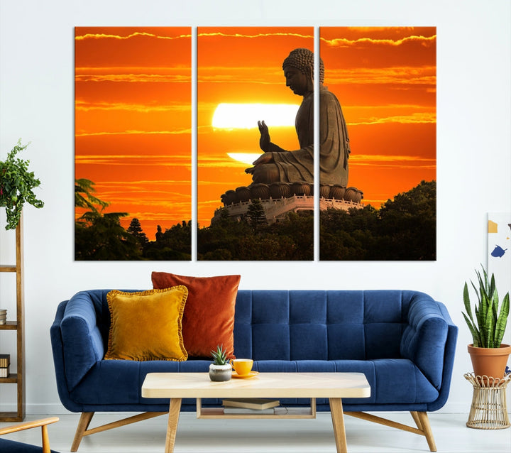 Great Buddha Statue at Sunset Large Wall Art Canvas Print Yoga Decor