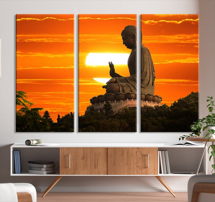 Great Buddha Statue at Sunset Large Wall Art Canvas Print Yoga Decor